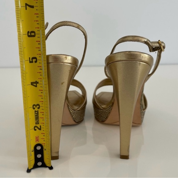 RENE CAOVILLA GOLD CRYSTAL PLATFORM SANDALS SIZE IT 37.5 /US 7.5 - Picture 16 of 17